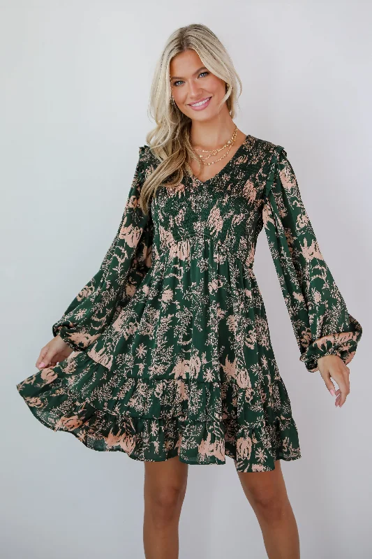 Notable Delight Hunter Green Floral Mini Dress