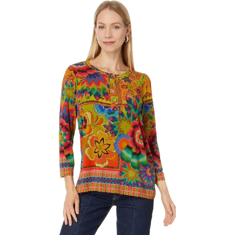 Johnny Was Women's The Janie Favorite Henley Tee, Tie Dye