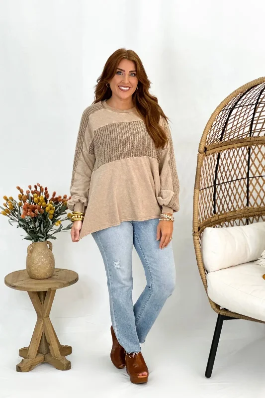 Latte Knitted Low Gauge Rib Sweater Top *Final Sale*