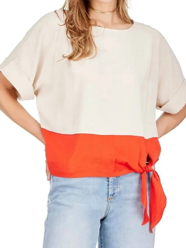 Blocked Tie Tee Top In Red