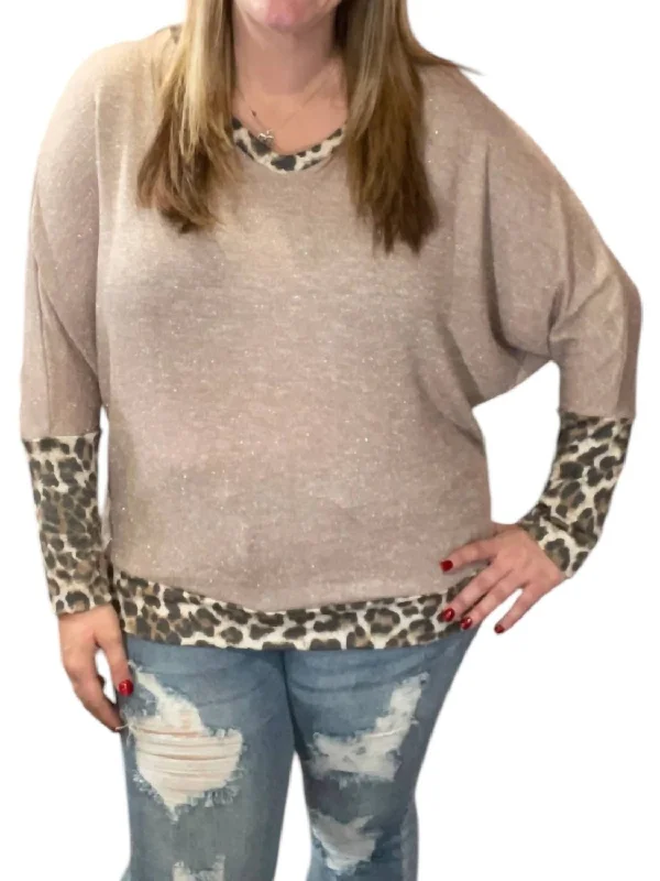 Dolman With Leopard Accents Tee In Gold