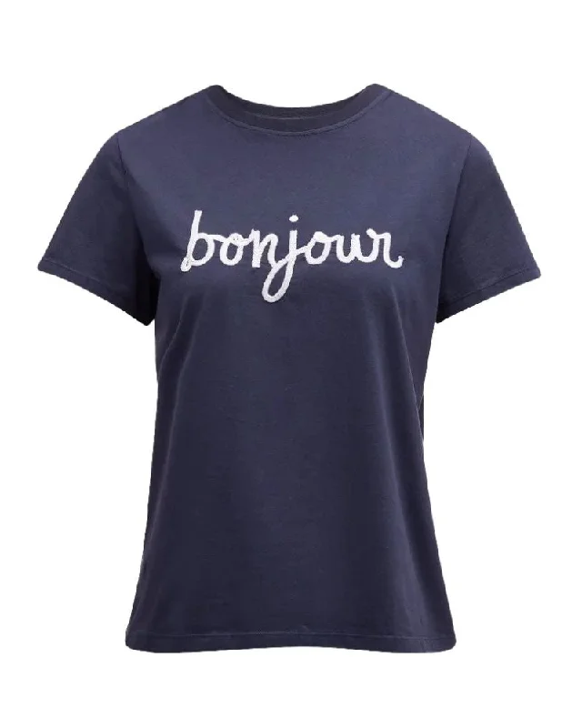 Cinq a Sept Women's Sequined Bonjour Tee, Navy/White