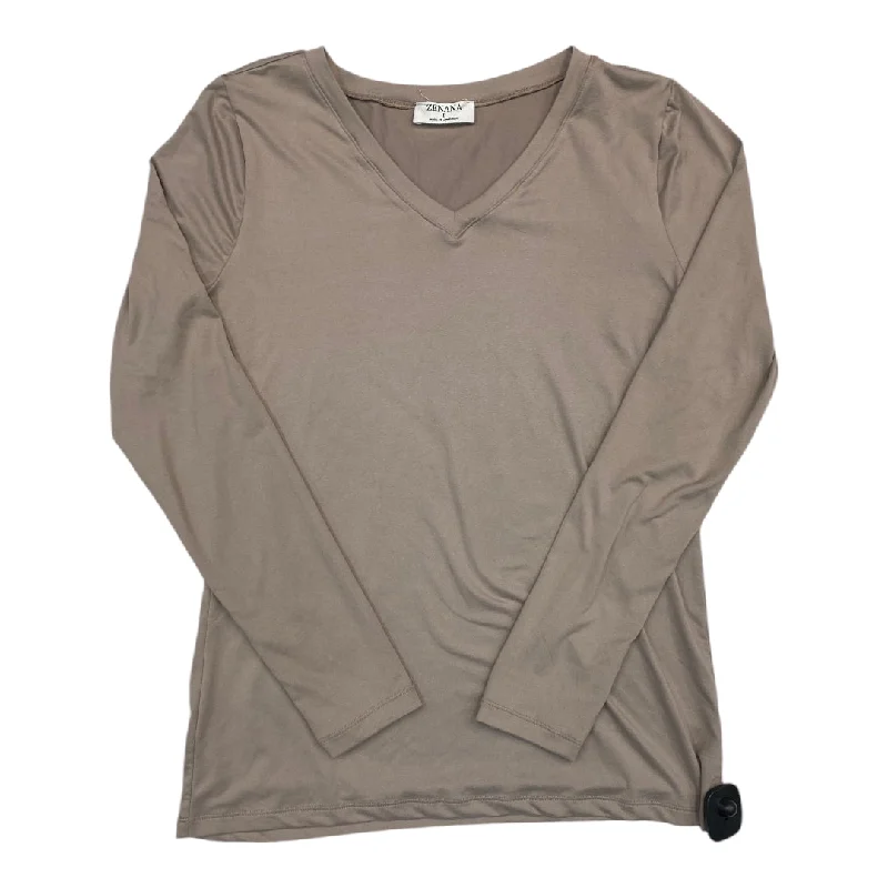 Top Long Sleeve By Zenana Outfitters In Taupe, Size: L