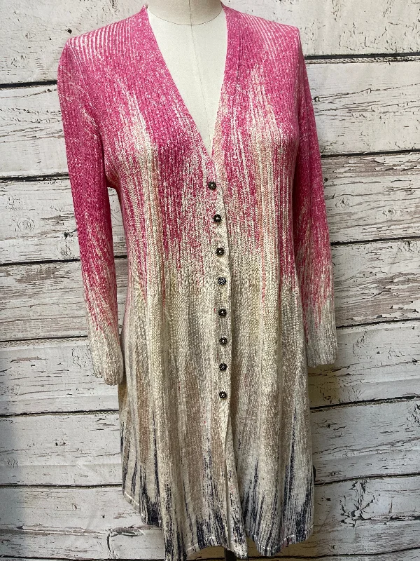 Sweater Cardigan By Nic + Zoe In Pink & Tan, Size: M