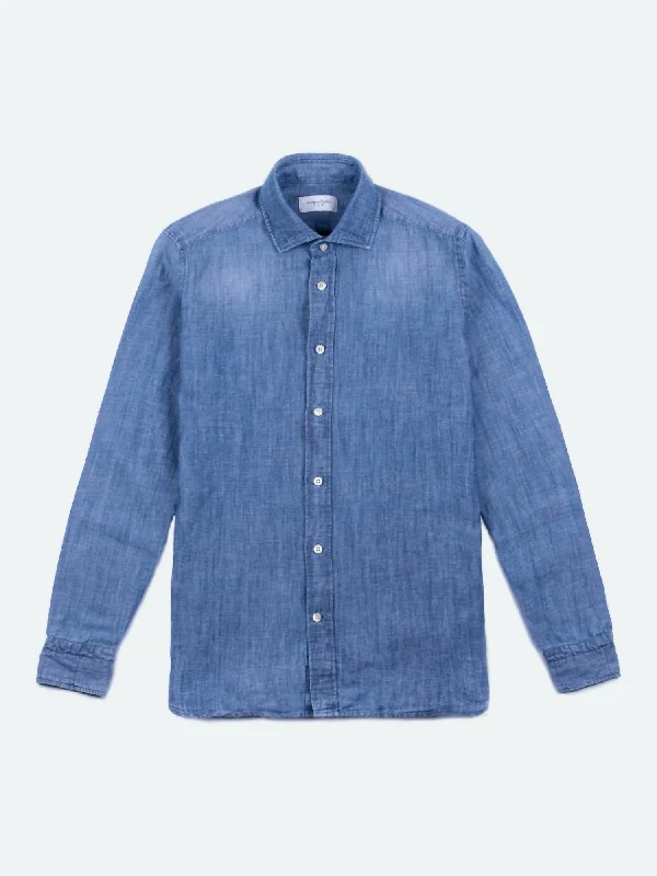 Linen Denim Shirt In Mid Blue