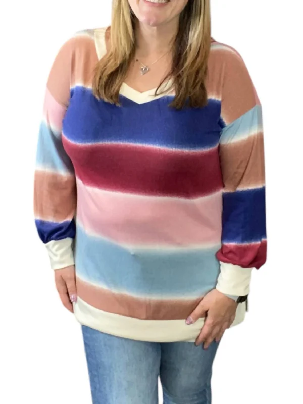 Off Shoulder Stripe Tee In Multi Color