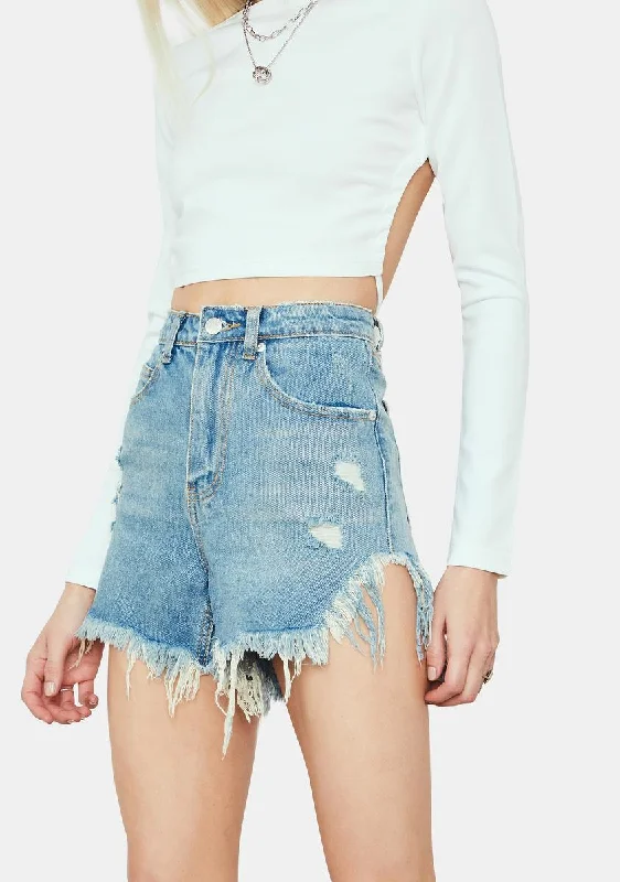 West Coast Distressed Long Denim Shorts