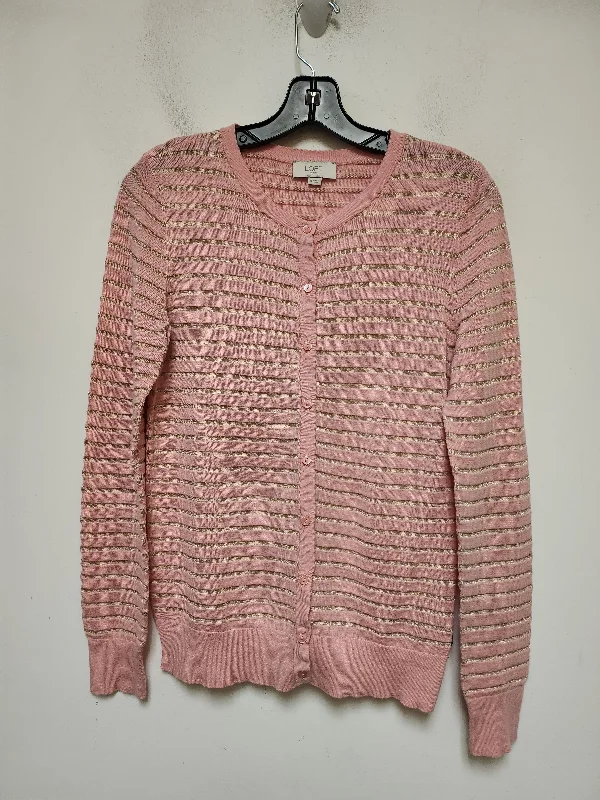 Sweater Cardigan By Loft In Striped Pattern, Size: M