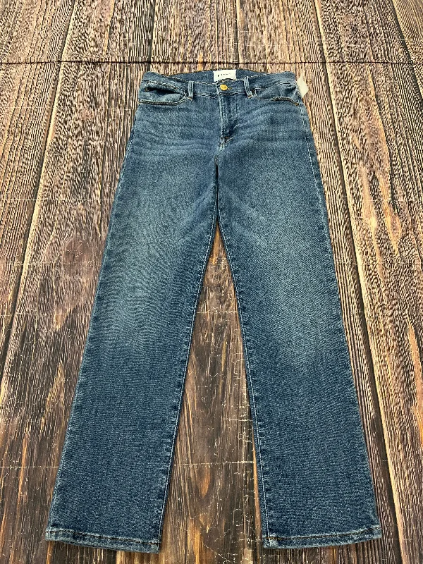 Jeans Straight By Frame In Blue Denim, Size: 4