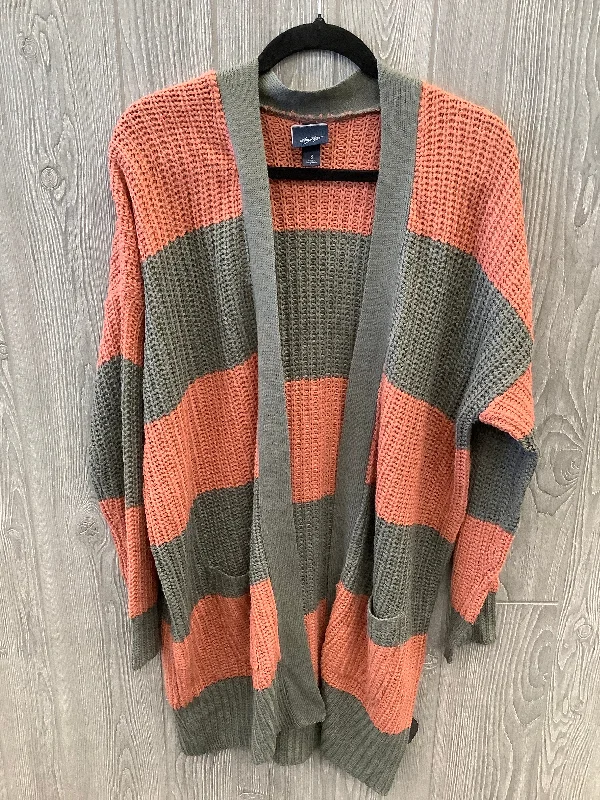 Sweater Cardigan By Daytrip In Green & Orange, Size: L