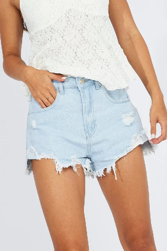 Denim Ripped Denim Shorts High Rise