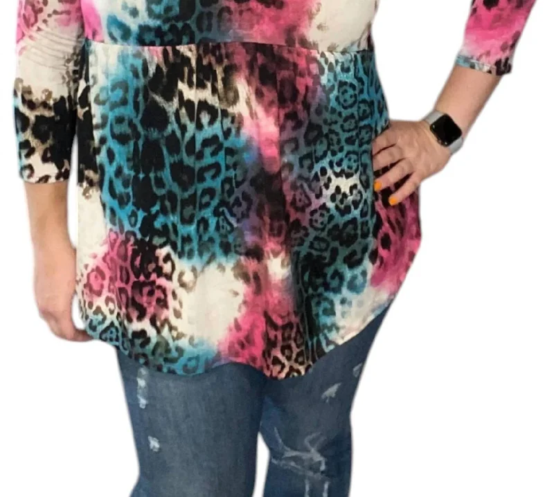 Colorful Leopard Babydoll Tee In Multi Color