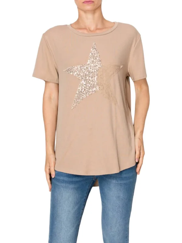 Star Sequin Tee In Beige