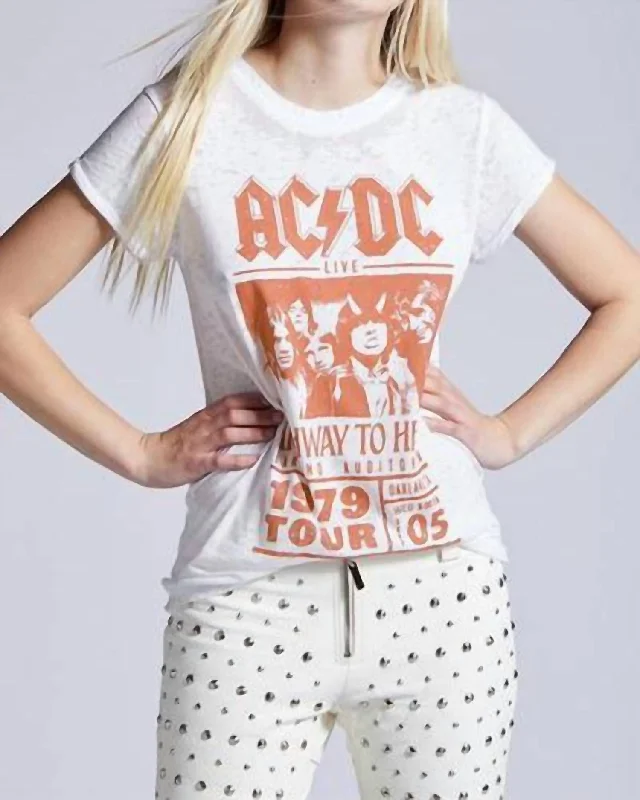 Ac/dc Highway To Hell Burnout Tee In White