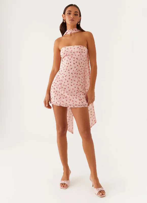 Kiesha Strapless Scarf Mini Dress - Pink Flower