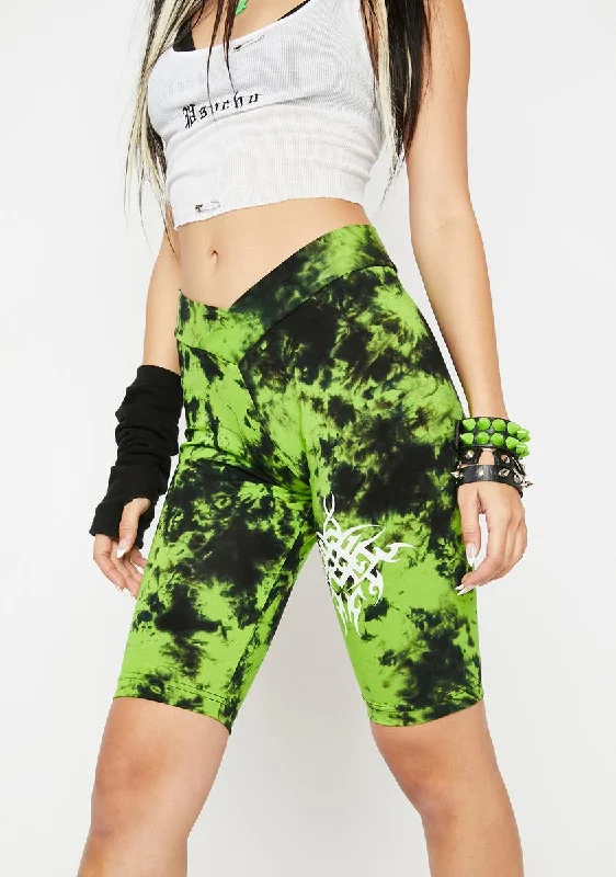 Green Tie Dye Tattoo Biker Shorts