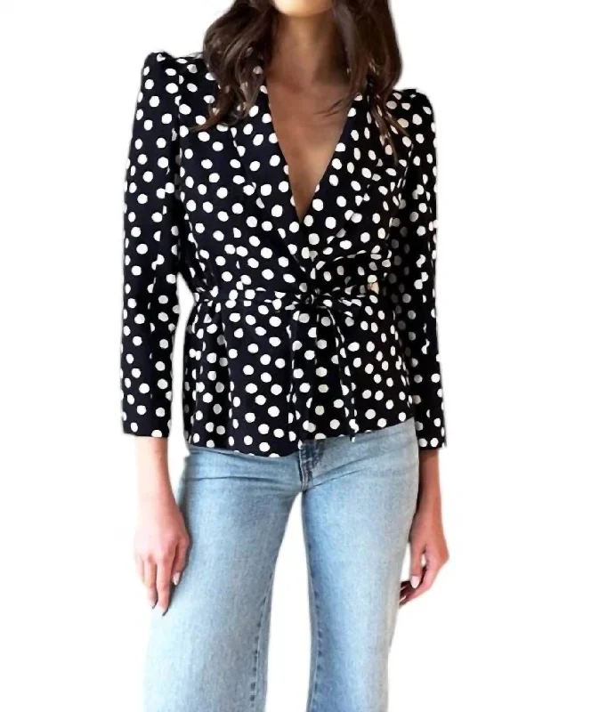 Contemporary Women's Clothing Paris Jacket In Painterly Dots Black + Ivory