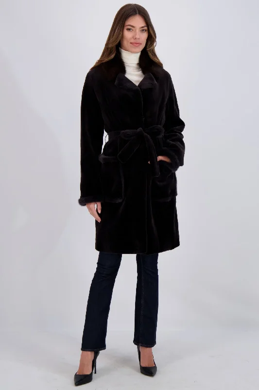 Best Online Clothing Boutiques SHEARED MINK SHORT COAT WITH SABLE COLLAR, BELT