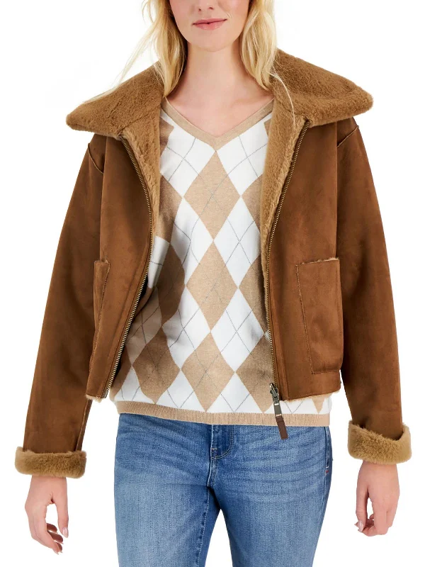 Effortless Chic for Women Womens Faux Suede Reversible Motorcycle Jacket