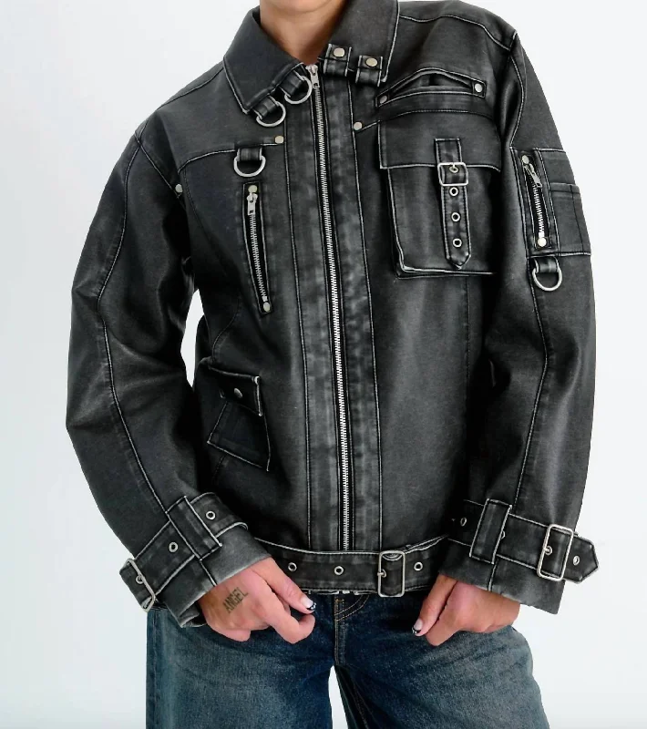 Women's Online Boutique Ace Faux Leather Jacket In Black