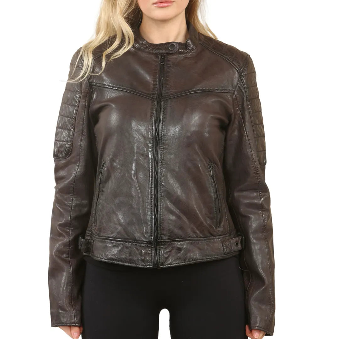 Women's High-Fashion Outfit Retro Quilted Leather Biker Jacket