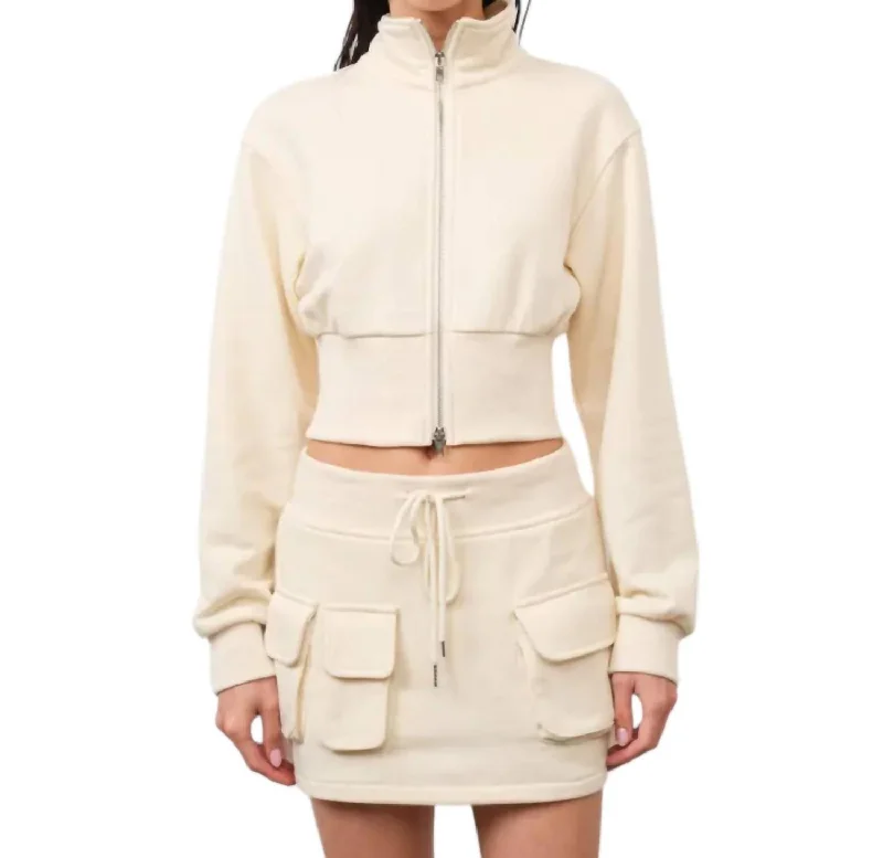 Women's Date Night Outfit Alicia Cropped 2-Way Zip Up Jacket In Ivory