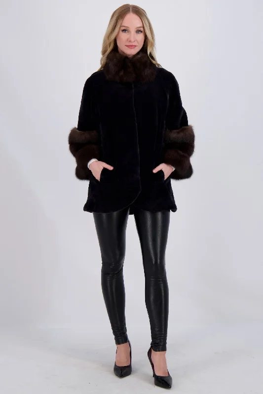 Women's Cozy Outfit For Lounging SHEARED MINK JACKET W/ SABLE