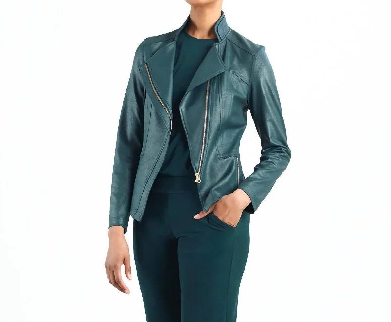 Women's Clothing With Trendy Designs Liquid Leather Signature Jacket In Hunter Green