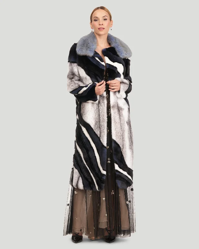 Women's Outerwear for All Weather Conditions Wave Intarsia Mink Short Coat with Detachable Sable Collar