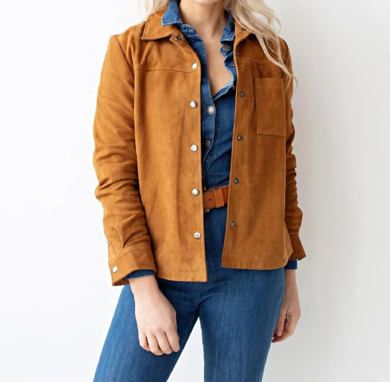 Comfortable Women's Clothes Dakota Suede Shirt Jacket In Cognac
