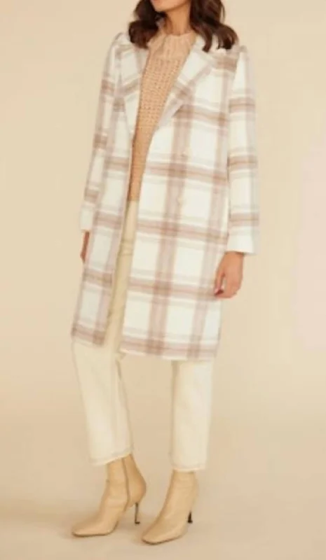 Women's Holiday Outfit Plaid Coat In Iris Cream And Tan