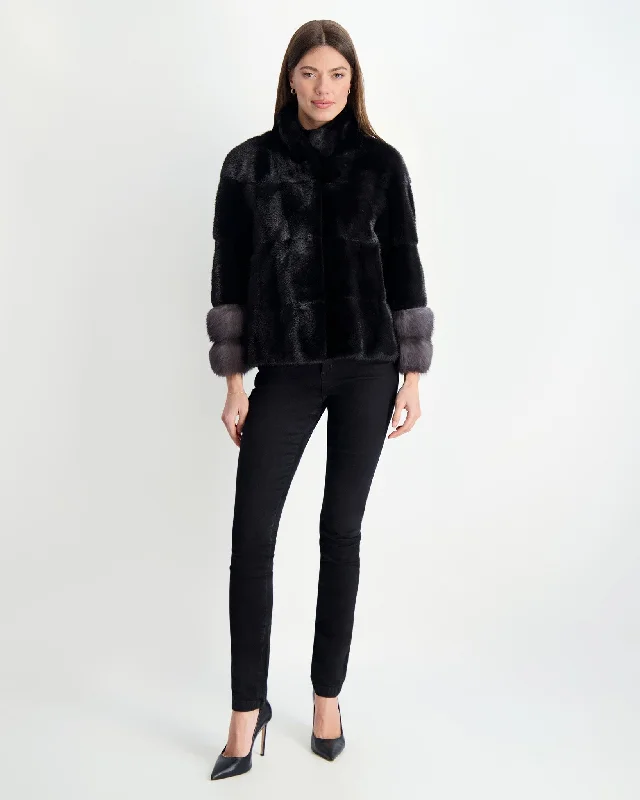Charming Women's Holiday Apparel Mink Jacket with Stone Marten Trim