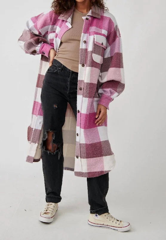 Fashionable Women's Casual Apparel Plaid Long Jacket In Sage Combo