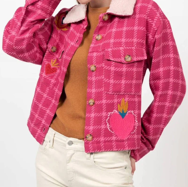 Women's Stylish Vacation Attire Flaming Heart Jacket In Pink