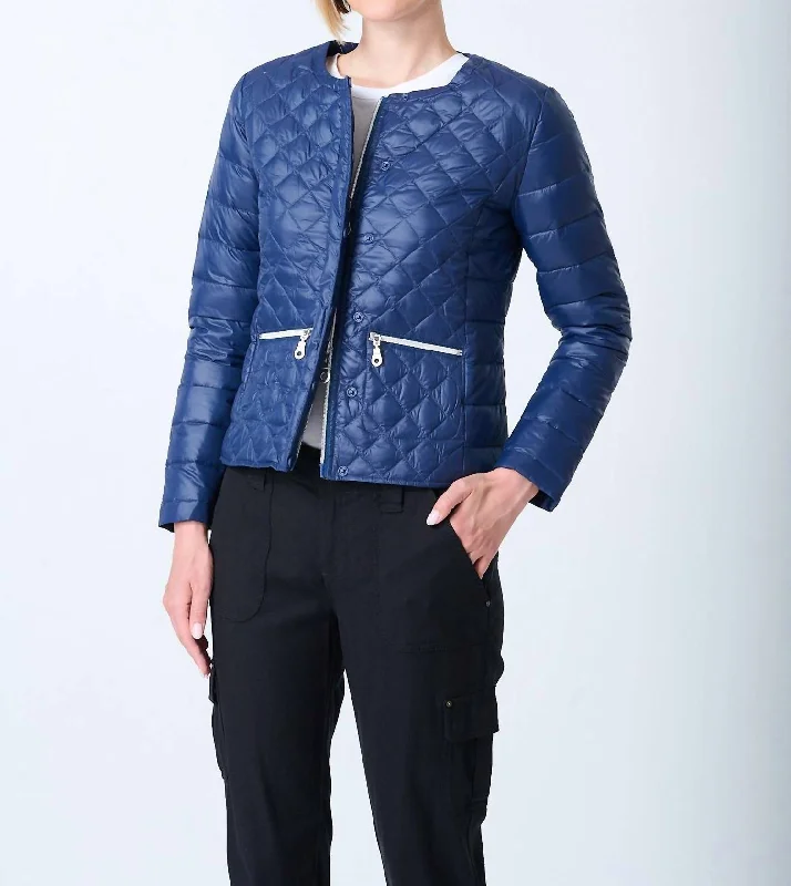 Trendy Athleisure Clothing For Women Diamond Quilted Puffer Jacket In Blue Spruce