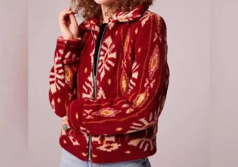 Women's Clothing Stores Aztec Sherpa Jacket In Garnet Gold