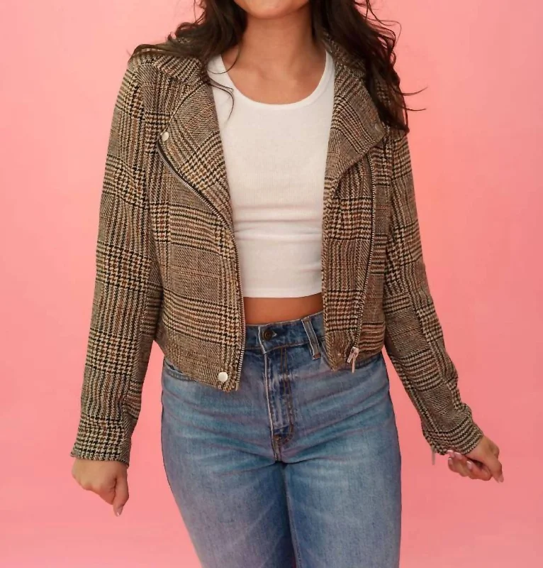 Charming Everyday Clothing For Women Varden Moto Jacket In Espresso Plaid