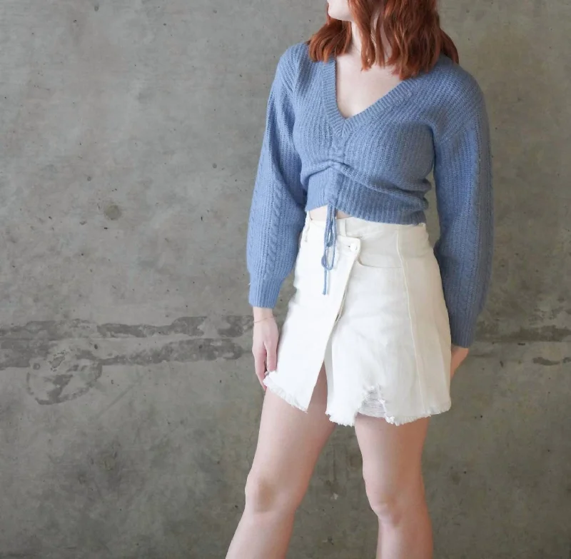 Asymmetric Denim Skirt In White