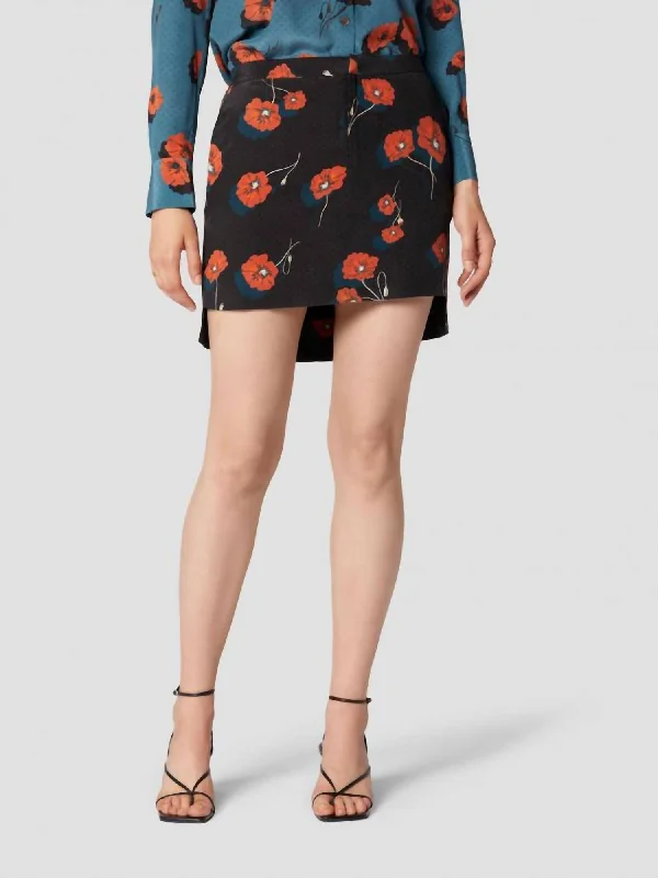 Delafine Silk Skirt In True Black Multi Poppy