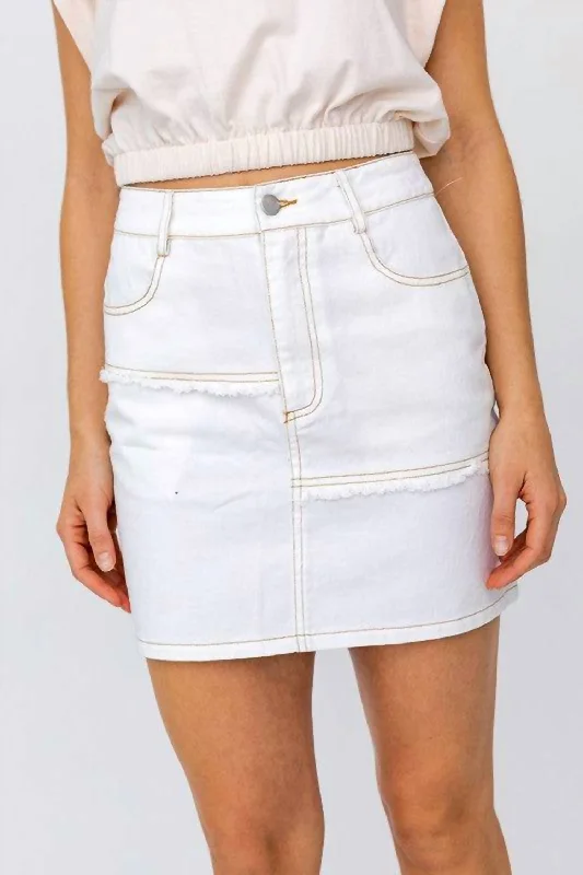 Vintage Patched Denim Skirt In White