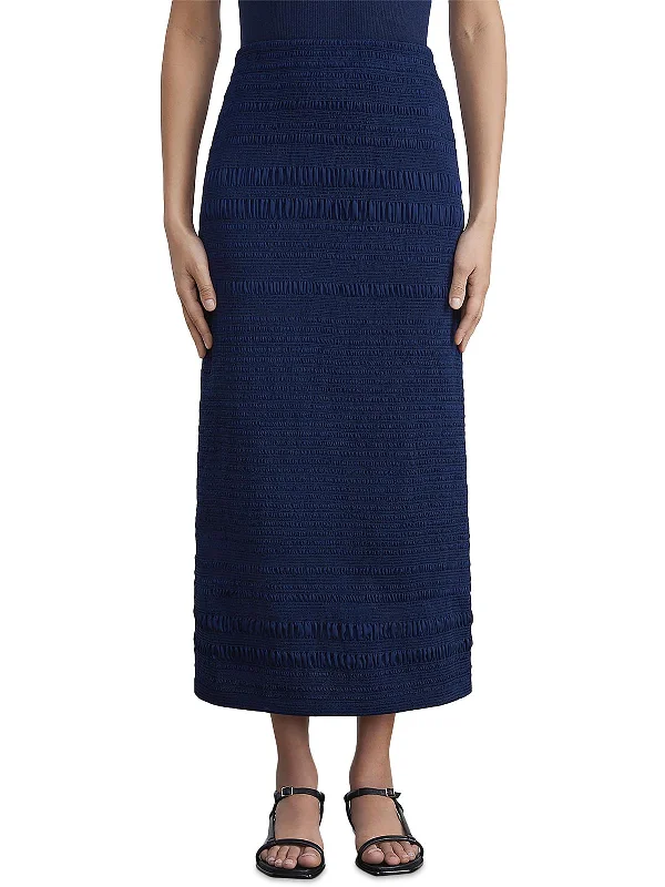 Womens Midi Smocked A-Line Skirt