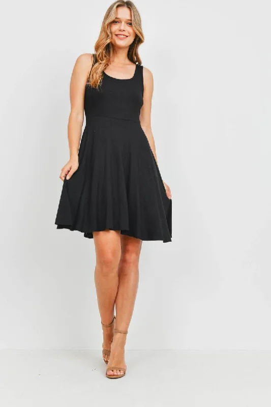 Black Scoop neck flared dress