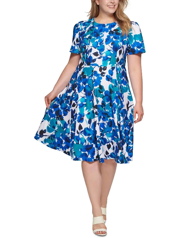 Plus Womens Cocktail Midi Fit & Flare Dress