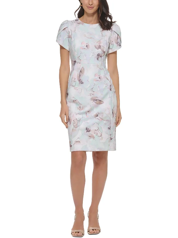 Womens Floral Knee Length Sheath Dress