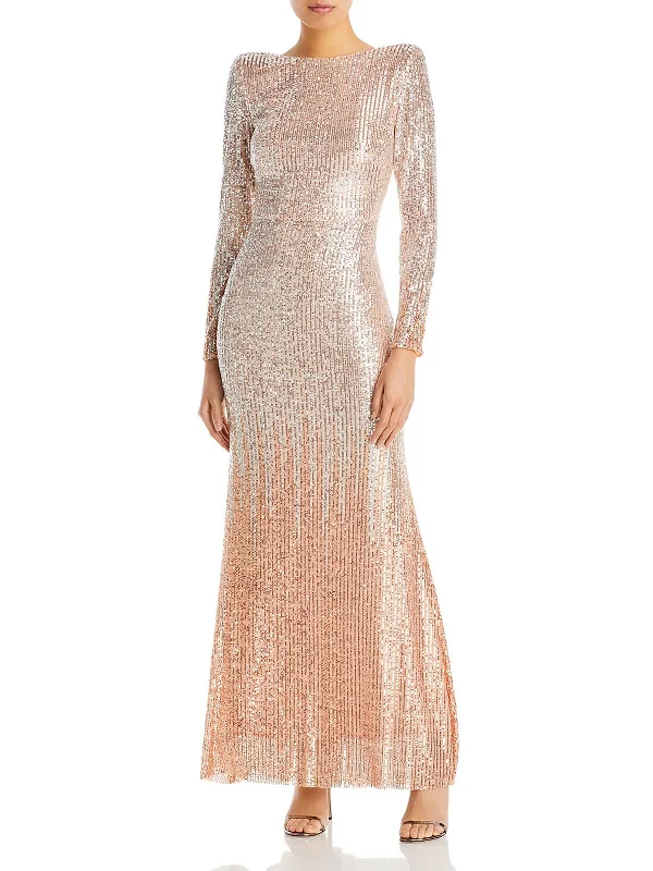 Womens Mesh Sequined Evening Dress