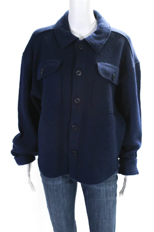 Amo Womens Halle Knit Oversize Button Up Shirt Jacket Neptune Blue Wool Large