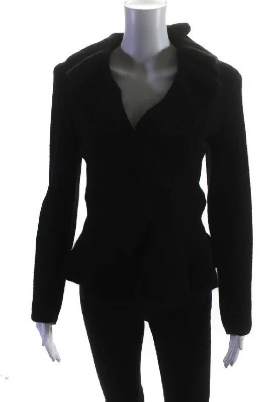 Armani Collezioni Womens Button Front Angora Knit Ruffled Jacket Black