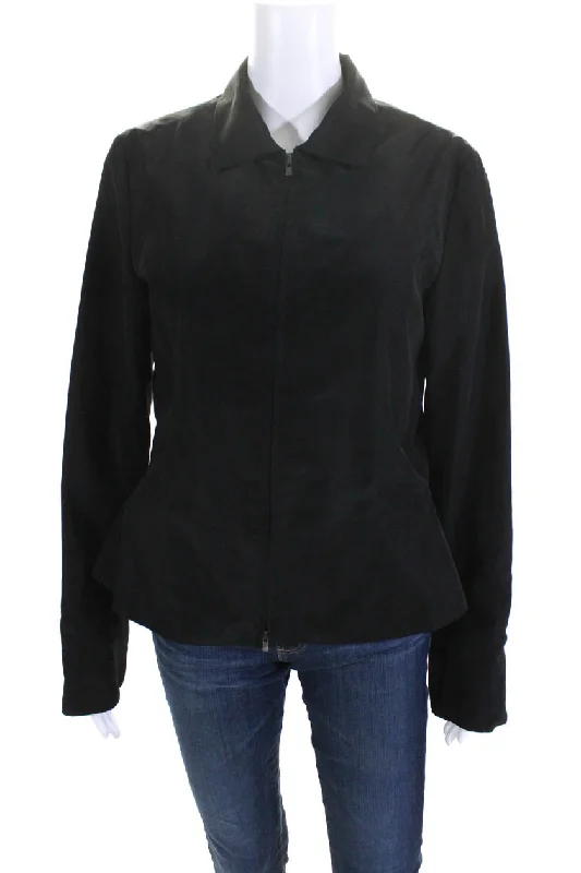 Armani Collezioni Womens Collared Zip Up Lightweight Jacket Black