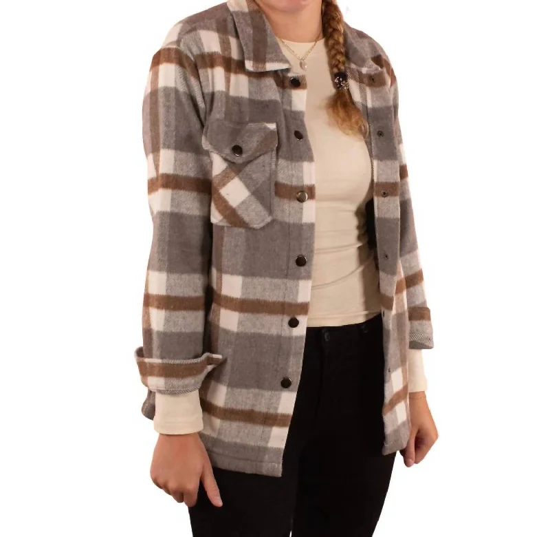 Cassidy Classic Plaid Shacket In Grey/tan