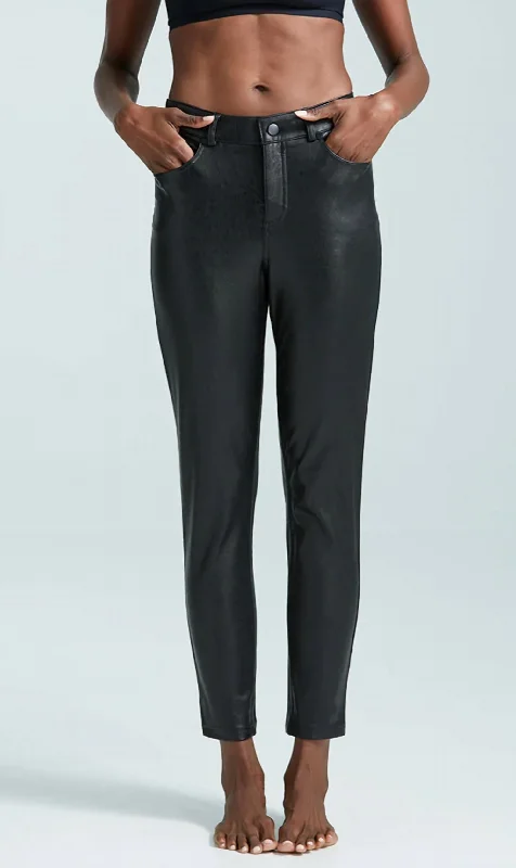 Faux Leather Five Pocket Pant In Black